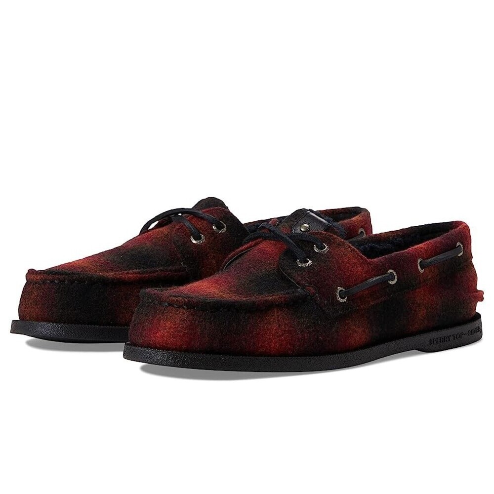 Sperry A/O Seacycled Men's US 8 Red Black Plaid Moc Toe Casual Boat Shoes GAL858